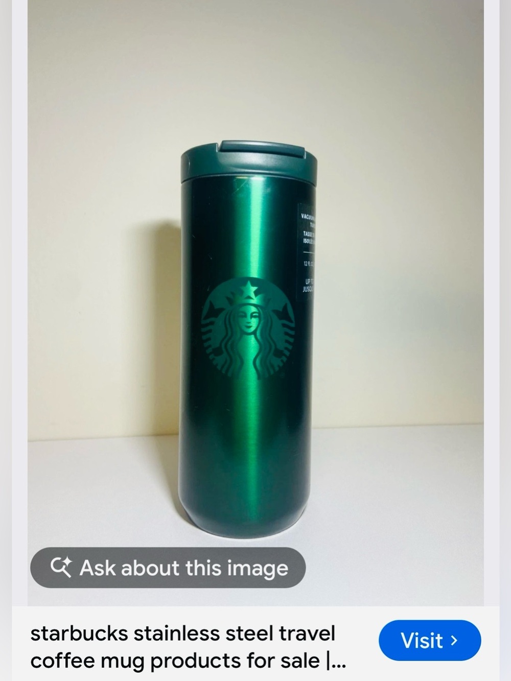 #3283**Starbucks Metallic Emerald Green Travel Mug